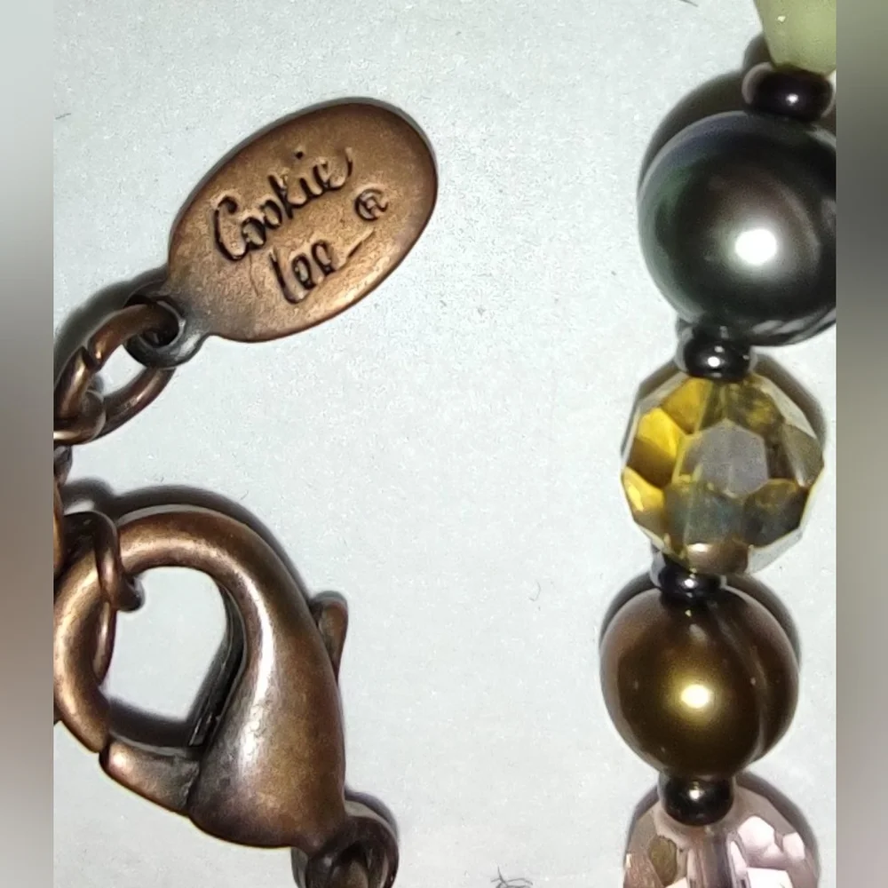 Fleur-de-lis Copper Color Brown & Yellow Gold Bead Necklace Cookie Lee Brand